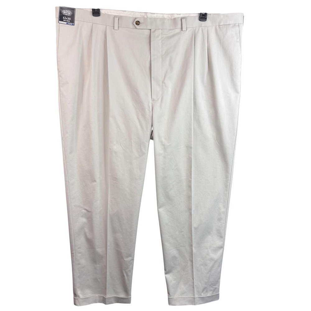 Roundtree & Yorke TravelSmart Pleated Pants Mens 52x30 Stone Big Man Classic Fit